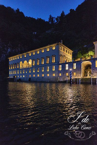 Villa Pliniana at night on Lake Como
